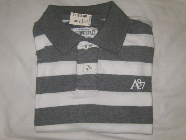 CAMISA POLO AEROPOSTALE CINZA E BRANCO TAM.G